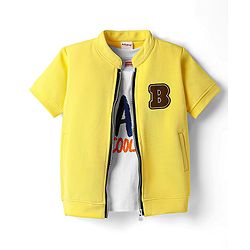 Babyhug Knit Half Sleeves Jacket With Text Printed Inner Tee - Yellow & White