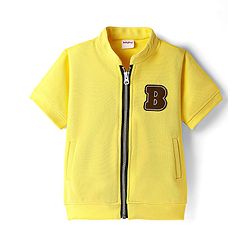 Babyhug Knit Half Sleeves Jacket With Text Printed Inner Tee - Yellow & White