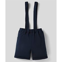 Babyhug Knit Half Sleeves Polka Dot Printed Shirt & Shorts With Bow & Suspender - Light & Navy Blue