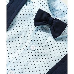 Babyhug Knit Half Sleeves Polka Dot Printed Shirt & Shorts With Bow & Suspender - Light & Navy Blue