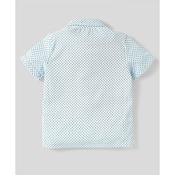 Babyhug Knit Half Sleeves Polka Dot Printed Shirt & Shorts With Bow & Suspender - Light & Navy Blue