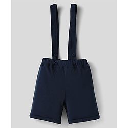 Babyhug Knit Half Sleeves Polka Dot Printed Shirt & Shorts With Bow & Suspender - Light & Navy Blue