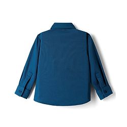 Babyhug Knit Full Sleeves Solid Color Party Shirt & Trouser Set with Suspendor & Bow - Blue & Beige