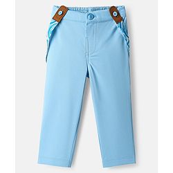 Babyhug Knit Full Sleeves Solid Color Shirt & Trouser with Bow & Suspender Cap - Light Blue & White