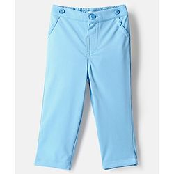 Babyhug Knit Full Sleeves Solid Color Shirt & Trouser with Bow & Suspender Cap - Light Blue & White