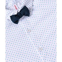 Babyhug Knit Half Sleeves Polka Dots Printed Shirt & Shorts Set with Bow & Suspender - White & Teal Blue