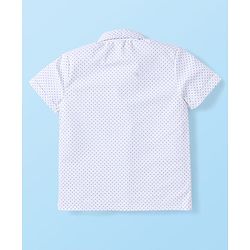 Babyhug Knit Half Sleeves Polka Dots Printed Shirt & Shorts Set with Bow & Suspender - White & Teal Blue