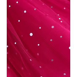 Babyhug Woven Sleeveless Fit & Flare Mesh Party Dress with Glitter Print & Floral Corsage - Dark Pink