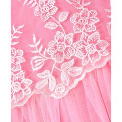 Babyhug Woven Sleeveless Mesh Party Dress with Floral Embroidery - Pink