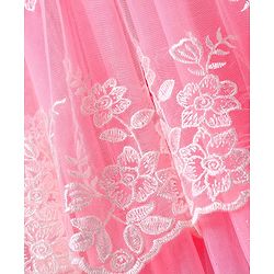 Babyhug Woven Sleeveless Mesh Party Dress with Floral Embroidery - Pink