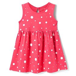 Babyhug Single Jersey Knit Sleeveless Dress With Polka Dot Print - Dark Pink