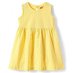 Babyhug Single Jersey Knit Sleeveless Anti Bacterial Frock with Heart Print - Yellow