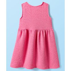 Babyhug Cotton Knit Textured Frock with Full Sleeves Floral Printed Inner Tee & Sling Bag - Pink & White
