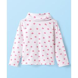 Babyhug Cotton Knit Textured Frock with Full Sleeves Floral Printed Inner Tee & Sling Bag - Pink & White