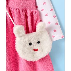 Babyhug Cotton Knit Textured Frock with Full Sleeves Floral Printed Inner Tee & Sling Bag - Pink & White