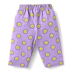 Babyhug Cotton Knit Half Sleeves Capri Nightsuit with Rainbow & Sun Print - Purple