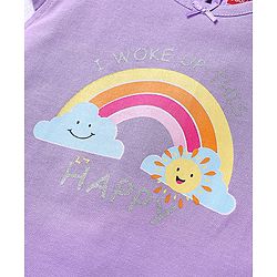 Babyhug Cotton Knit Half Sleeves Capri Nightsuit with Rainbow & Sun Print - Purple