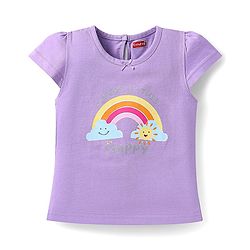 Babyhug Cotton Knit Half Sleeves Capri Nightsuit with Rainbow & Sun Print - Purple