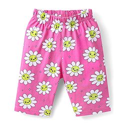 Babyhug Cotton Knit Half Sleeves Capri Nightsuit with Floral Print - Green & Pink