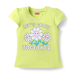 Babyhug Cotton Knit Half Sleeves Capri Nightsuit with Floral Print - Green & Pink
