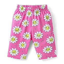 Babyhug Cotton Knit Half Sleeves Capri Nightsuit with Floral Print - Green & Pink