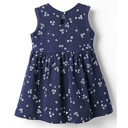 Babyhug Single Jersey Knit Sleeveless Frock with Floral Print - Navy Blue