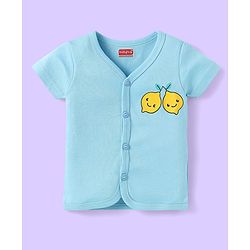 Babyhug 100% Cotton Interlock Knit  Half Sleeves Front Open jhablas With Striped & Fruits Print Pack Of 3 - Light Blue Navy Blue & White