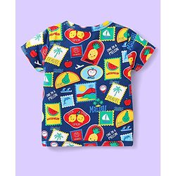 Babyhug 100% Cotton Interlock Knit  Half Sleeves Front Open jhablas With Striped & Fruits Print Pack Of 3 - Light Blue Navy Blue & White