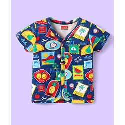 Babyhug 100% Cotton Interlock Knit  Half Sleeves Front Open jhablas With Striped & Fruits Print Pack Of 3 - Light Blue Navy Blue & White