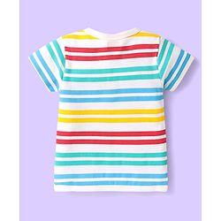 Babyhug 100% Cotton Interlock Knit  Half Sleeves Front Open jhablas With Striped & Fruits Print Pack Of 3 - Light Blue Navy Blue & White