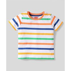 Babyhug Cotton Knit Half Sleeves T-Shirts with Text Print & Stripes Pack of 3 - Blue White & Navy Blue