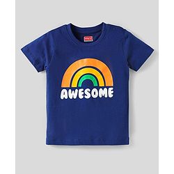 Babyhug Cotton Knit Half Sleeves T-Shirts with Text Print & Stripes Pack of 3 - Blue White & Navy Blue