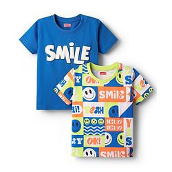 Babyhug Cotton Knit Half Sleeves T-Shirt With Smiley Theme Print Pack Of 2 - Blue