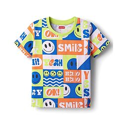 Babyhug Cotton Knit Half Sleeves T-Shirt With Smiley Theme Print Pack Of 2 - Blue