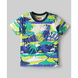 Babyhug Cotton Knit Half Sleeves T-Shirt With Stripes & Beach Theme Print  Pack Of 3 - Limegreen & Navy Blue
