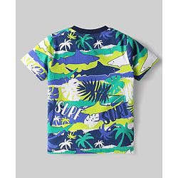 Babyhug Cotton Knit Half Sleeves T-Shirt With Stripes & Beach Theme Print  Pack Of 3 - Limegreen & Navy Blue