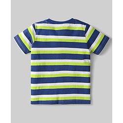 Babyhug Cotton Knit Half Sleeves T-Shirt With Stripes & Beach Theme Print  Pack Of 3 - Limegreen & Navy Blue