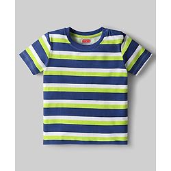 Babyhug Cotton Knit Half Sleeves T-Shirt With Stripes & Beach Theme Print  Pack Of 3 - Limegreen & Navy Blue