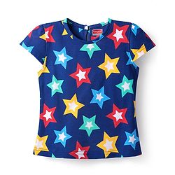 Babyhug Cotton Knit Half Sleeves Nightsuit With Star Print - Navy Blue