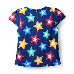 Babyhug Cotton Knit Half Sleeves Nightsuit With Star Print - Navy Blue