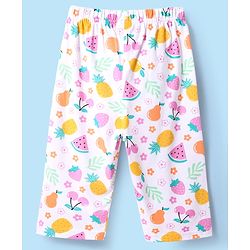 Babyhug Cotton Knit Sleeveless Capri Nightsuit With Strawberry Print - White & Yellow