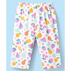 Babyhug Cotton Knit Sleeveless Capri Nightsuit With Strawberry Print - White & Yellow