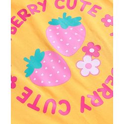 Babyhug Cotton Knit Sleeveless Capri Nightsuit With Strawberry Print - White & Yellow