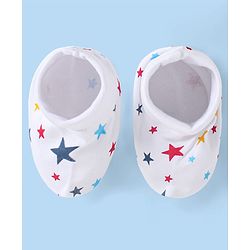 Babyhug 100% Cotton Interlock Knit Mittens & Booties Set with Stars Print - White