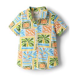 Babyhug Single Jersey Knit Half Sleeves Shirt & Denim Shorts Set with Tropical Theme Print - Navy Blue