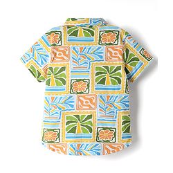 Babyhug Single Jersey Knit Half Sleeves Shirt & Denim Shorts Set with Tropical Theme Print - Navy Blue