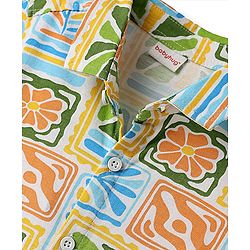 Babyhug Single Jersey Knit Half Sleeves Shirt & Denim Shorts Set with Tropical Theme Print - Navy Blue