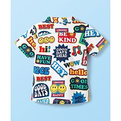 Babyhug Single Jersey Knit Half Sleeves Shirt & Denim Shorts Set With Text Print - White & Blue