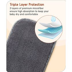 Babyhug Microfiber Solid Reusable Stay Dry 3 Layer Cloth Diaper Inserts Pack of 3 - Grey