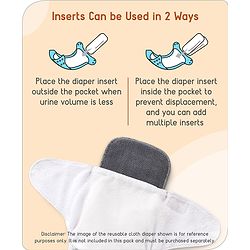 Babyhug Microfiber Solid Reusable Stay Dry 3 Layer Cloth Diaper Inserts Pack of 3 - Grey